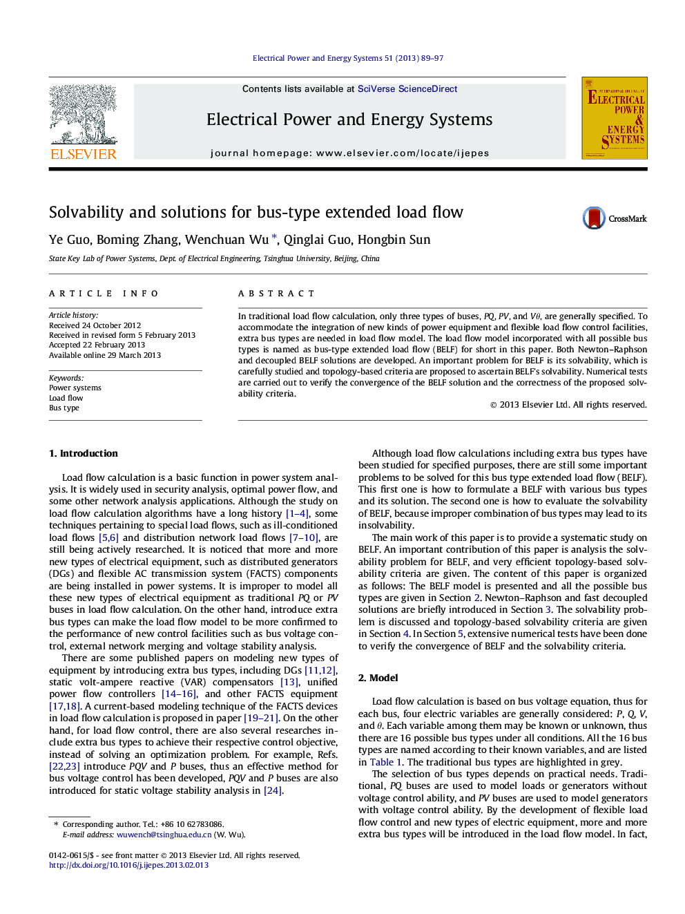 عکس صفحه اول مقاله: Solvability and solutions for bus-type extended load flow Solvability and solutions for bus-type extended load flow