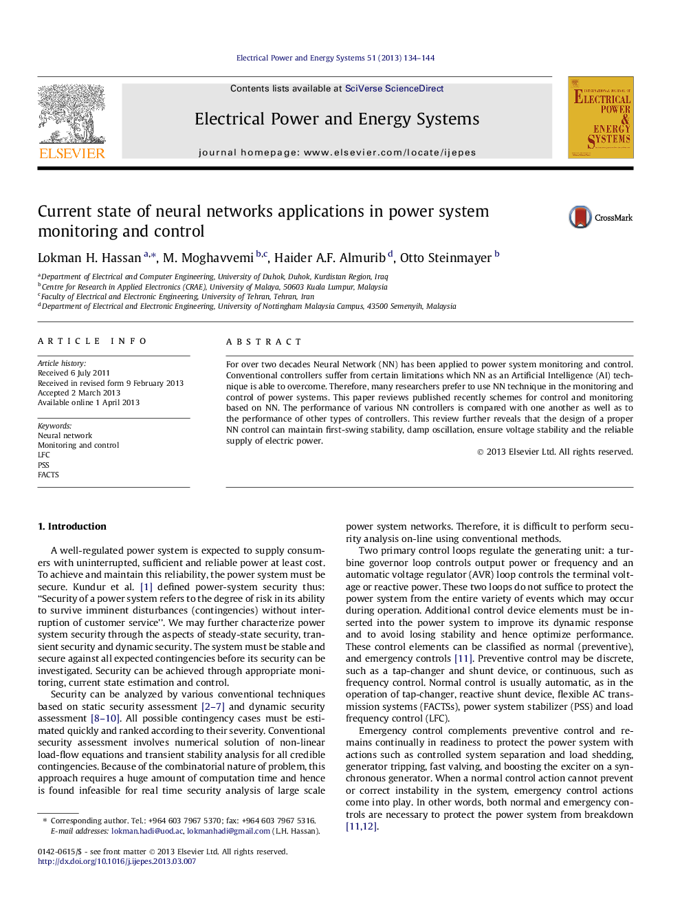 Current state of neural networks applications in power system monitoring and control