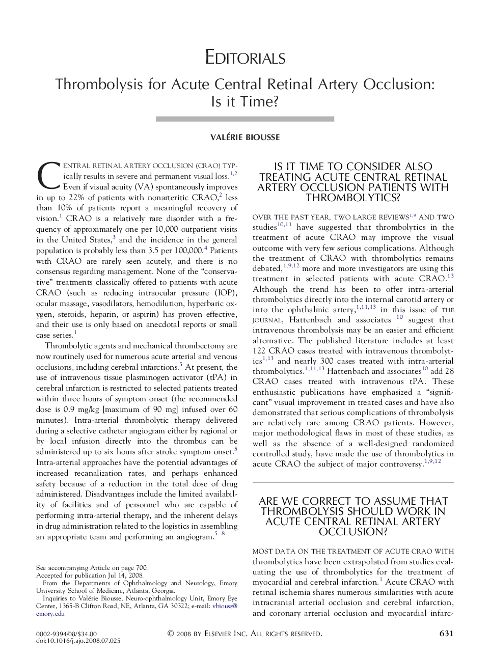 Thrombolysis for Acute Central Retinal Artery Occlusion: Is it Time?