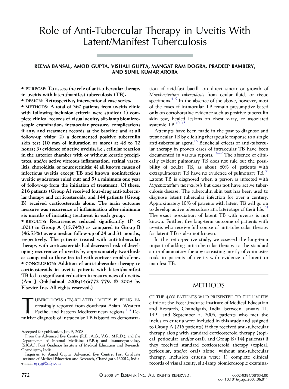 Role of Anti-Tubercular Therapy in Uveitis With Latent/Manifest Tuberculosis