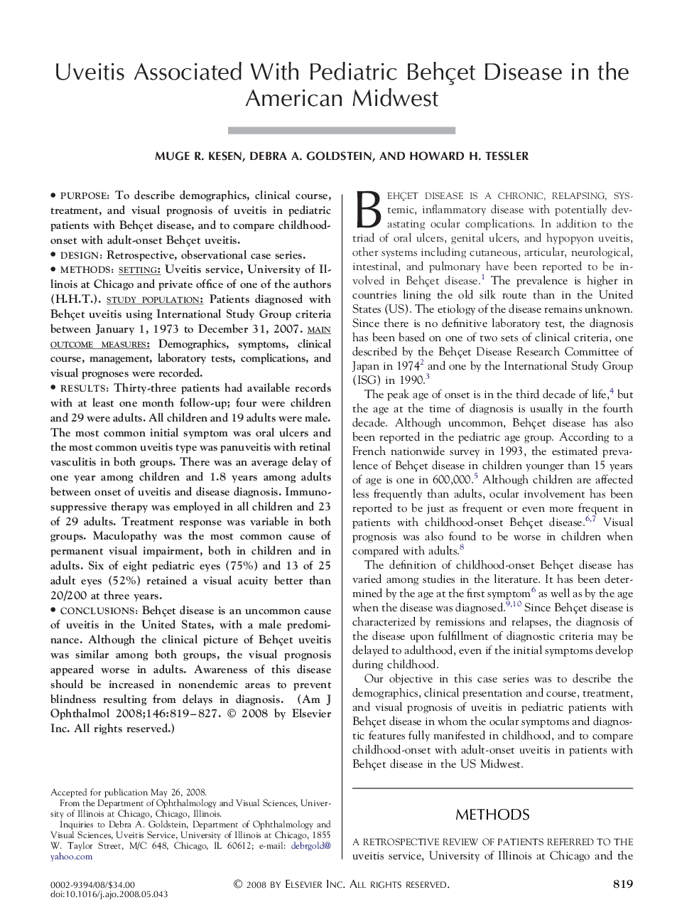 Uveitis Associated With Pediatric Behçet Disease in the American Midwest
