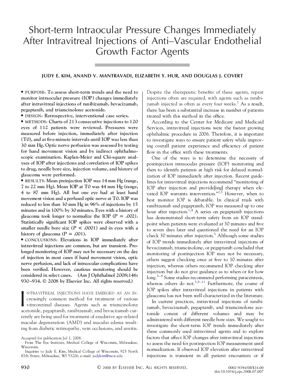 Short-term Intraocular Pressure Changes Immediately After Intravitreal Injections of Anti-Vascular Endothelial Growth Factor Agents
