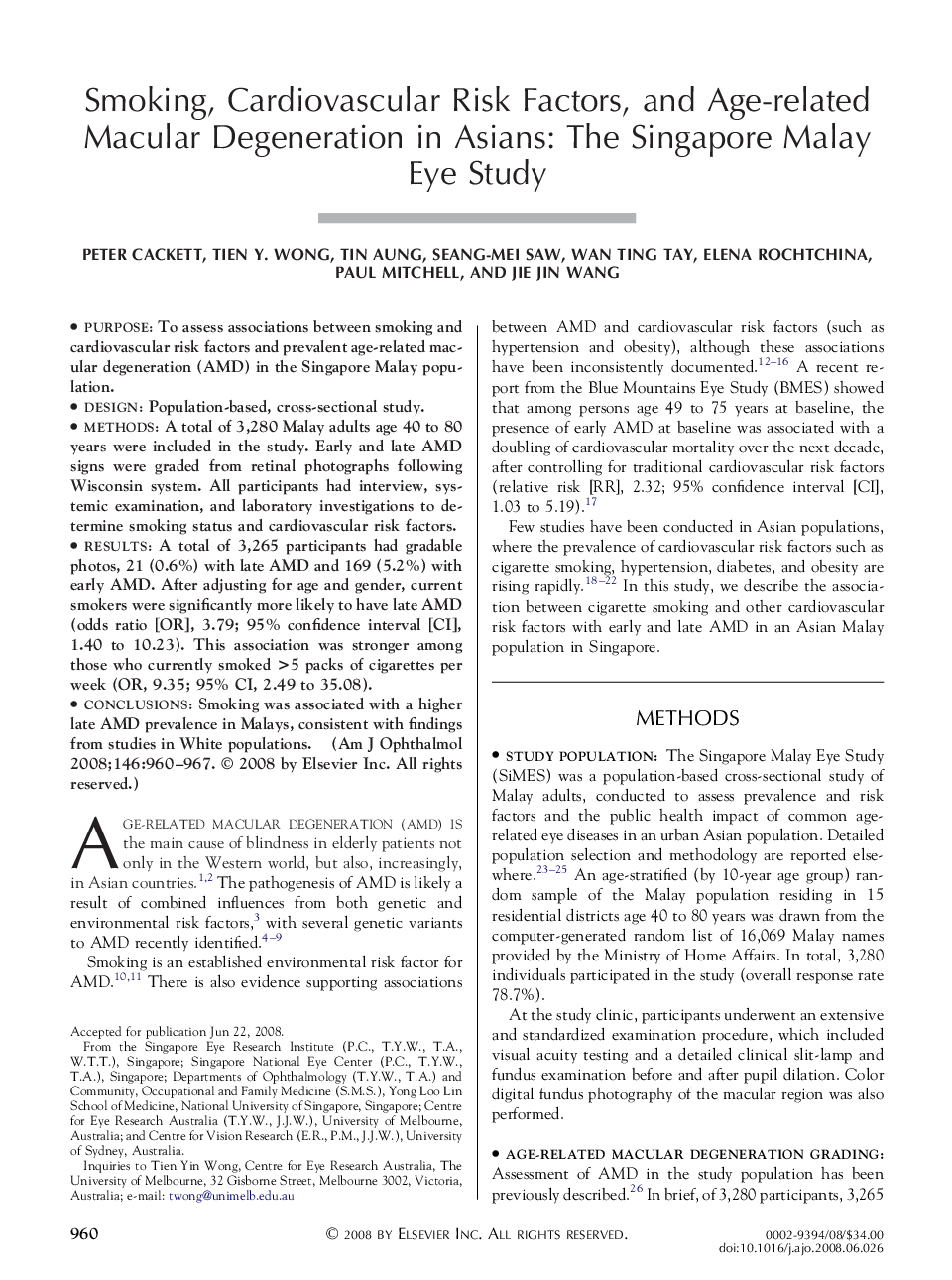Smoking, Cardiovascular Risk Factors, and Age-related Macular Degeneration in Asians: The Singapore Malay Eye Study