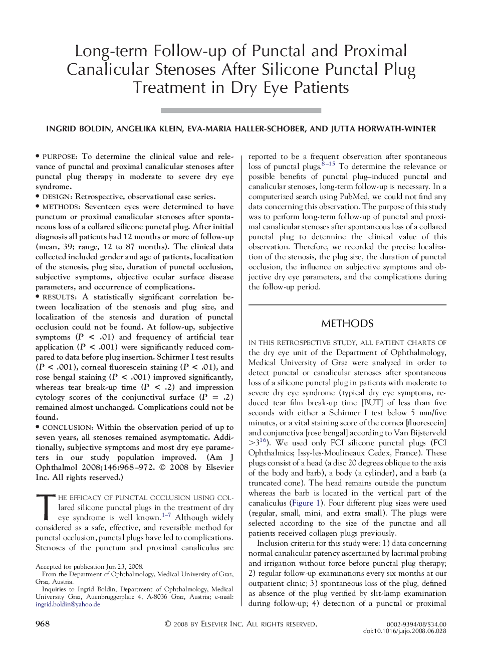 Long-term Follow-up of Punctal and Proximal Canalicular Stenoses After Silicone Punctal Plug Treatment in Dry Eye Patients