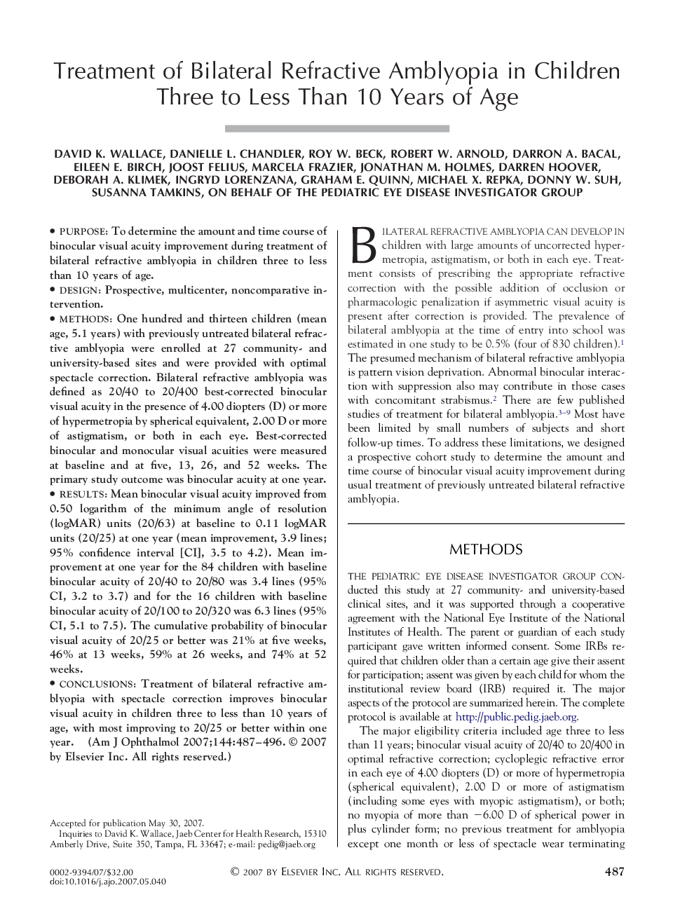 Treatment of Bilateral Refractive Amblyopia in Children Three to Less Than 10 Years of Age