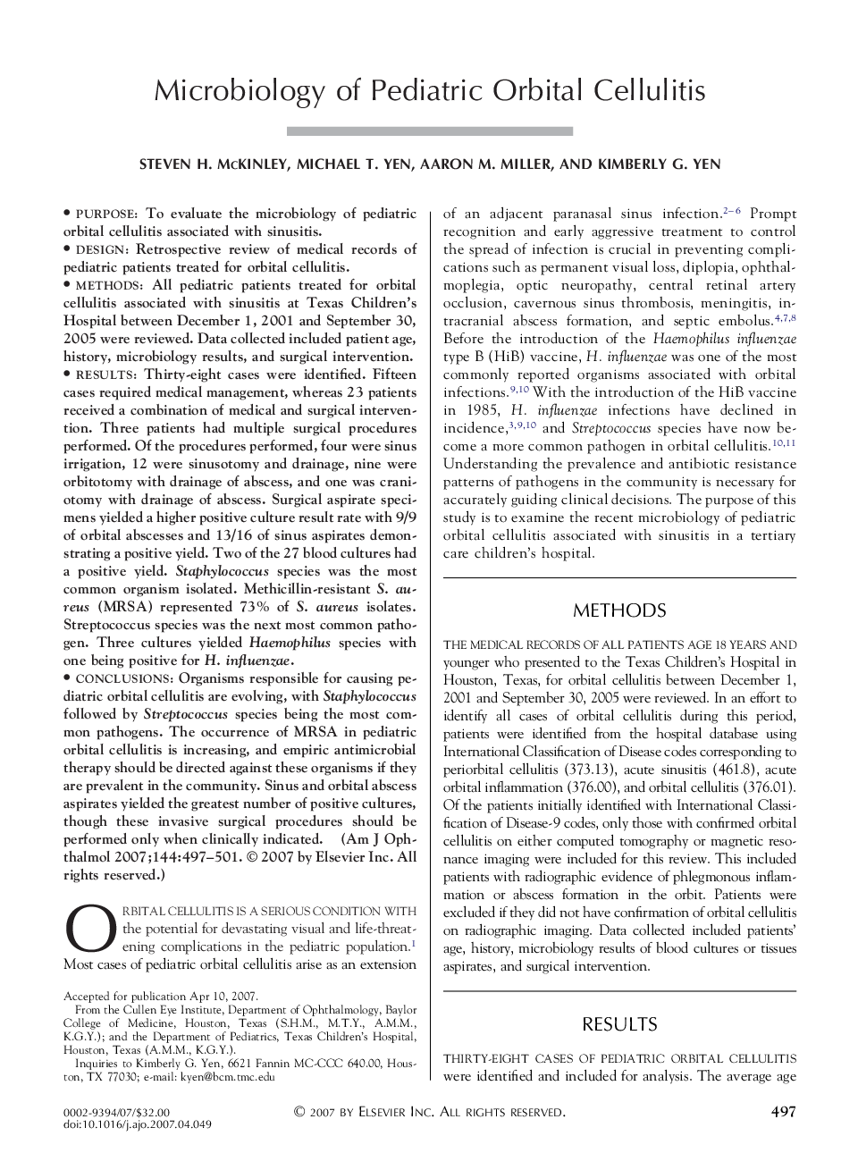 Microbiology of Pediatric Orbital Cellulitis