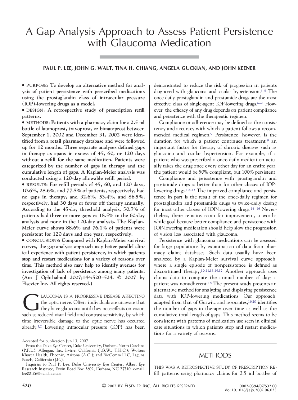 A Gap Analysis Approach to Assess Patient Persistence with Glaucoma Medication