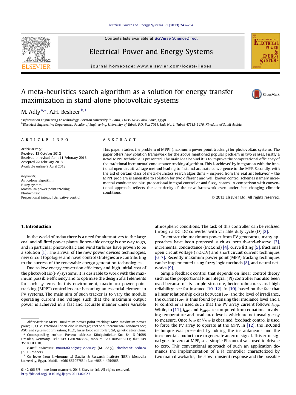 A meta-heuristics search algorithm as a solution for energy transfer maximization in stand-alone photovoltaic systems