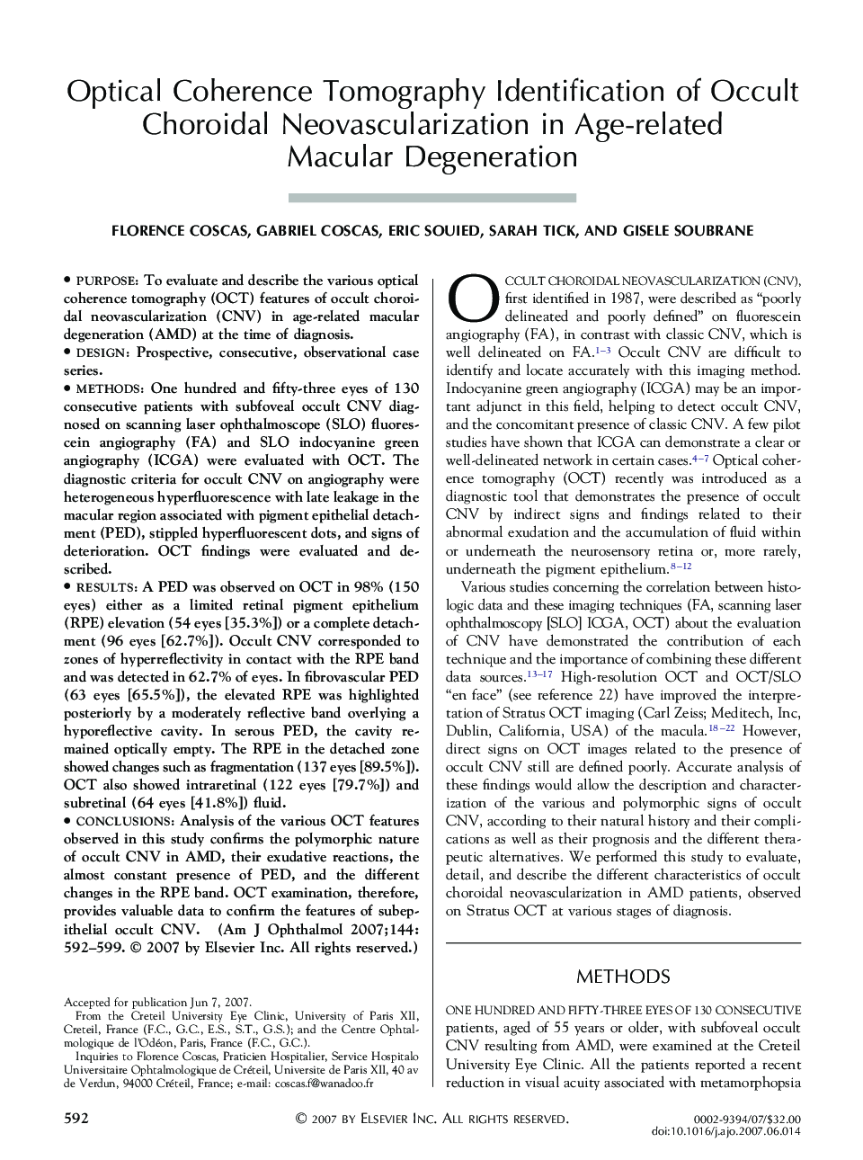 Optical Coherence Tomography Identification of Occult Choroidal Neovascularization in Age-related Macular Degeneration