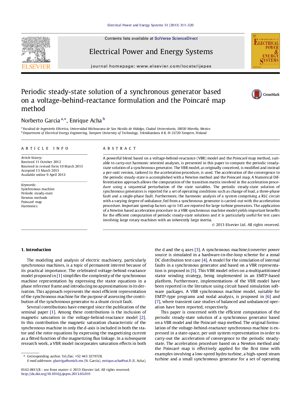 Periodic steady-state solution of a synchronous generator based on a voltage-behind-reactance formulation and the Poincaré map method