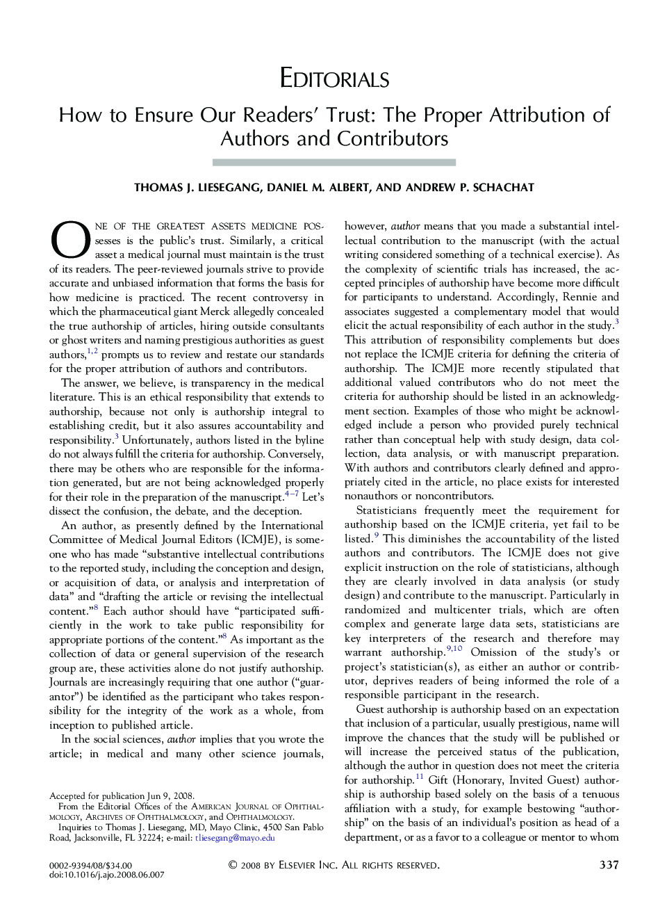 How to Ensure Our Readers' Trust: The Proper Attribution of Authors and Contributors
