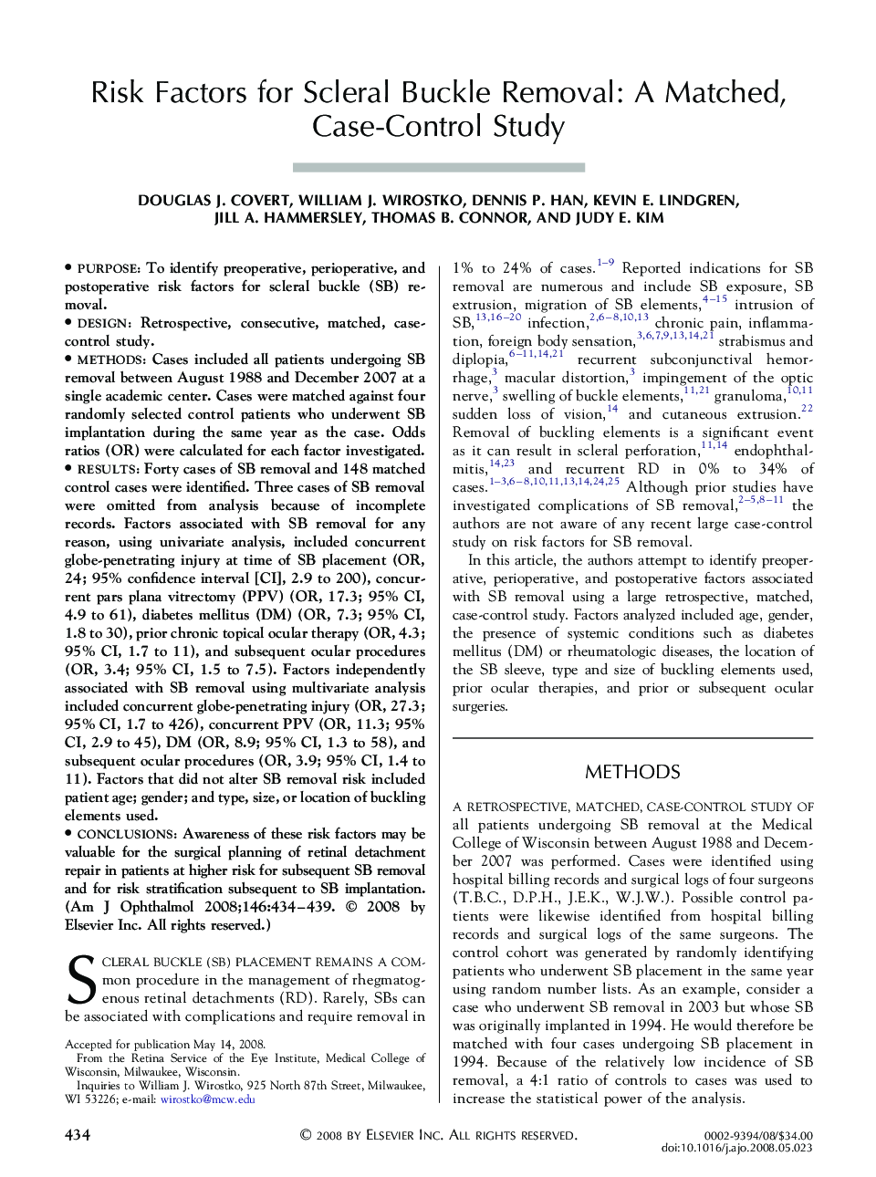 Risk Factors for Scleral Buckle Removal: A Matched, Case-Control Study