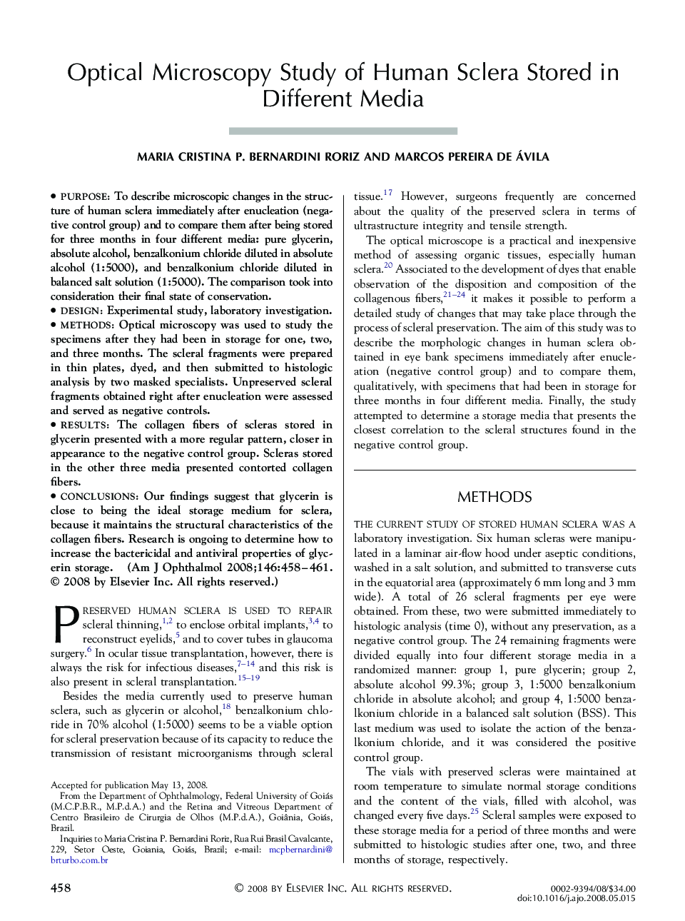 Optical Microscopy Study of Human Sclera Stored in Different Media