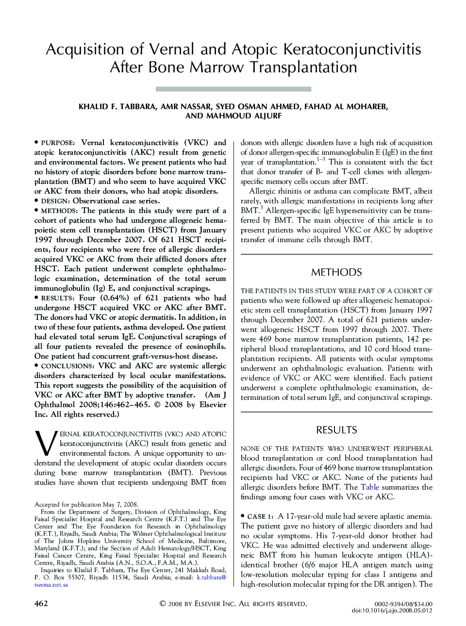 Acquisition of Vernal and Atopic Keratoconjunctivitis After Bone Marrow Transplantation