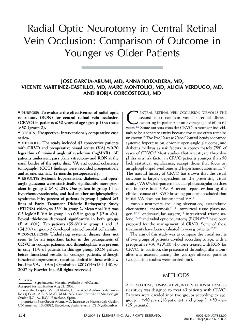 Radial Optic Neurotomy in Central Retinal Vein Occlusion: Comparison of Outcome in Younger vs Older Patients