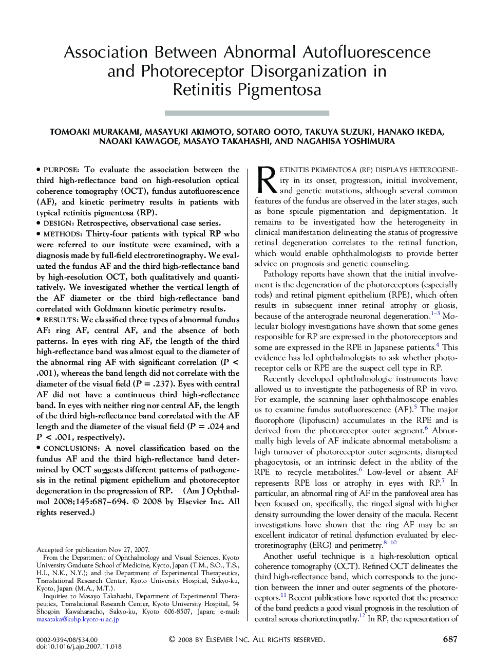 Association Between Abnormal Autofluorescence and Photoreceptor Disorganization in Retinitis Pigmentosa
