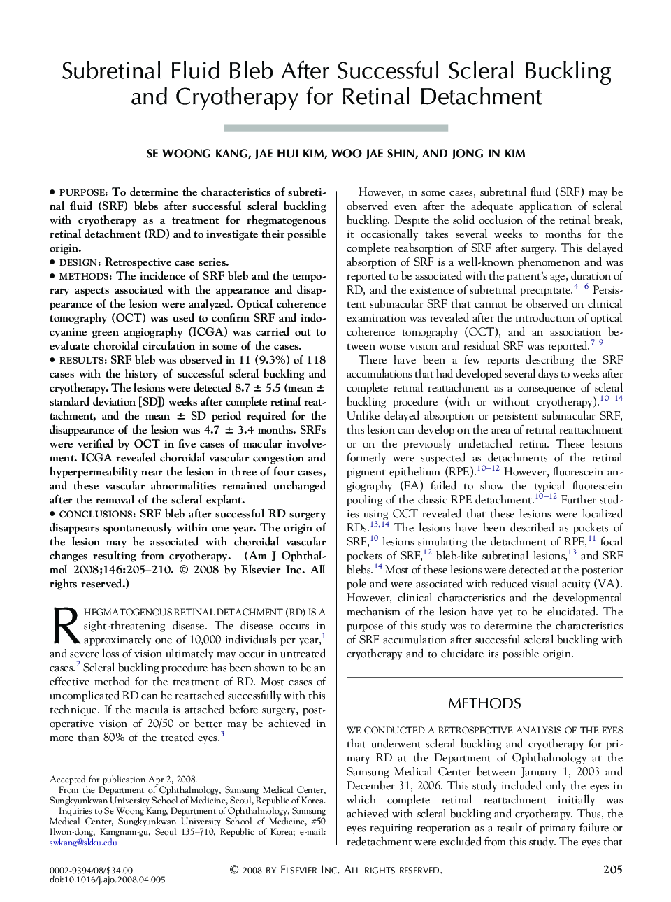 Subretinal Fluid Bleb After Successful Scleral Buckling and Cryotherapy for Retinal Detachment