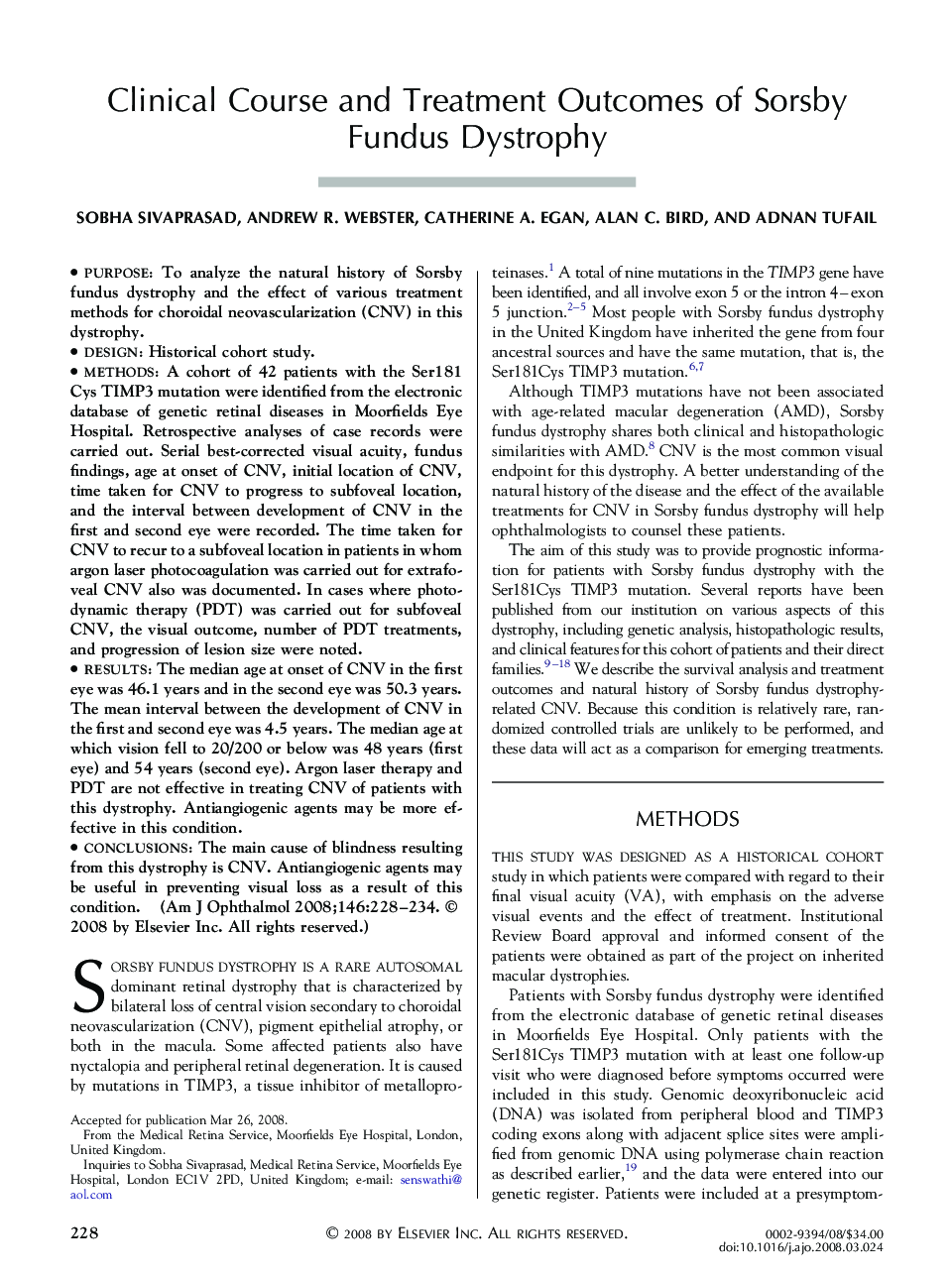 Clinical Course and Treatment Outcomes of Sorsby Fundus Dystrophy