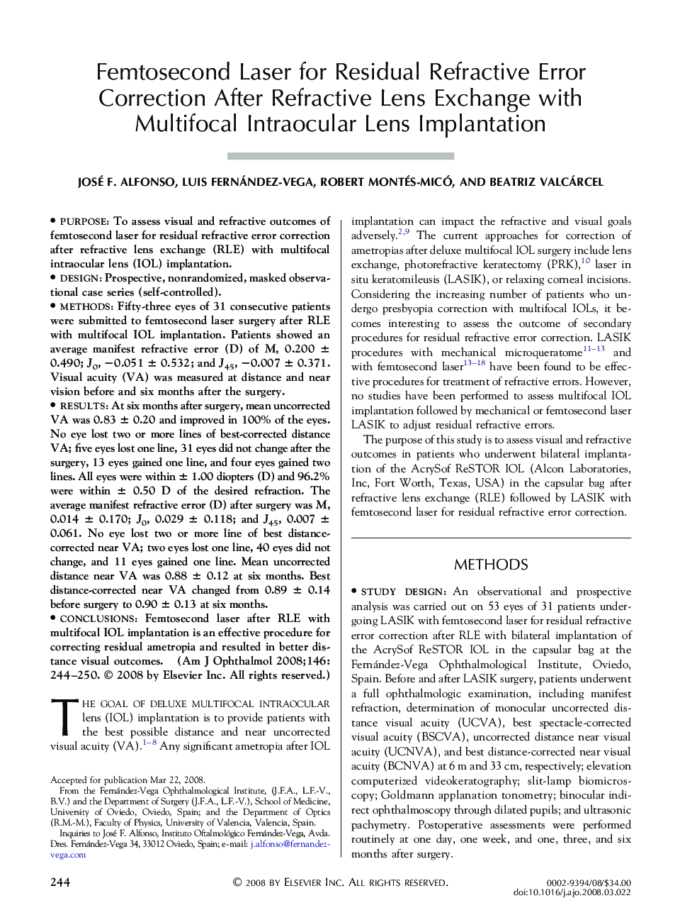 Femtosecond Laser for Residual Refractive Error Correction After Refractive Lens Exchange with Multifocal Intraocular Lens Implantation