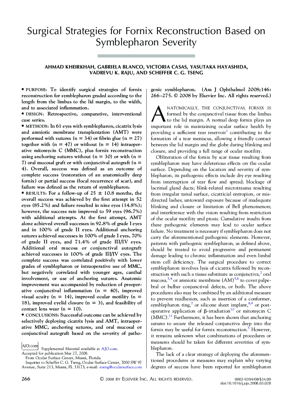 Surgical Strategies for Fornix Reconstruction Based on Symblepharon Severity