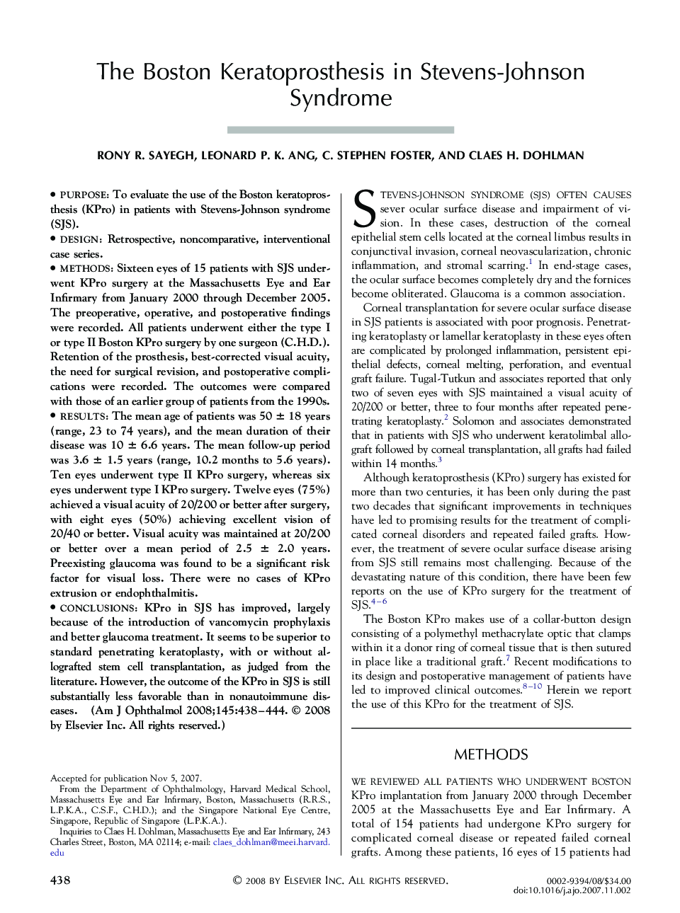 The Boston Keratoprosthesis in Stevens-Johnson Syndrome