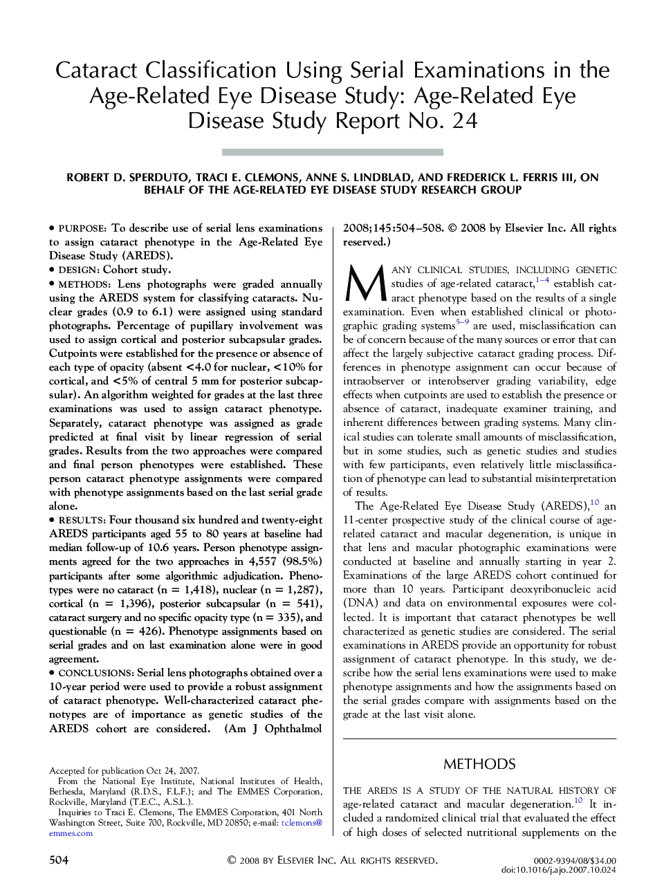 Cataract Classification Using Serial Examinations in the Age-Related Eye Disease Study: Age-Related Eye Disease Study Report No. 24