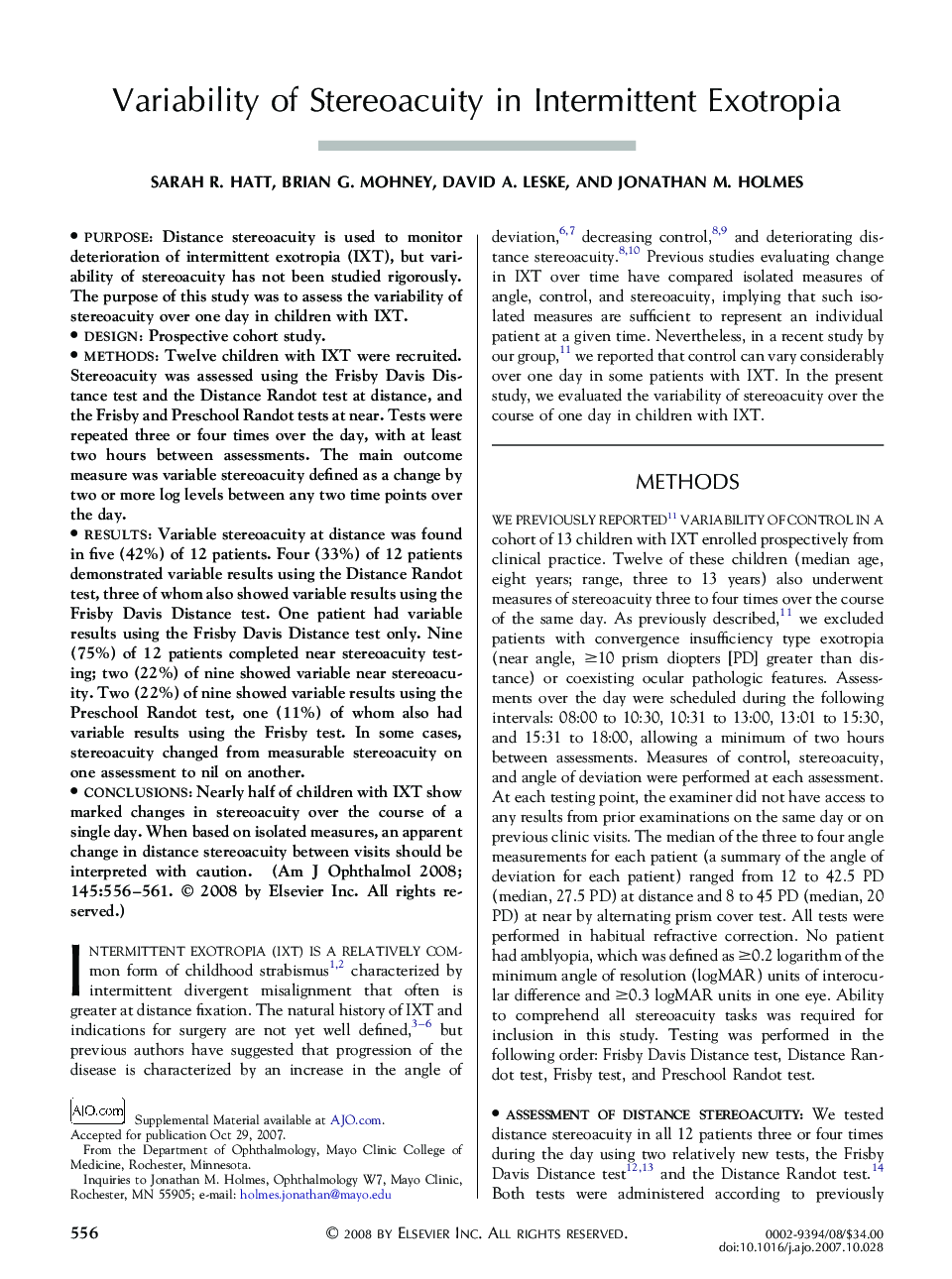 Variability of Stereoacuity in Intermittent Exotropia