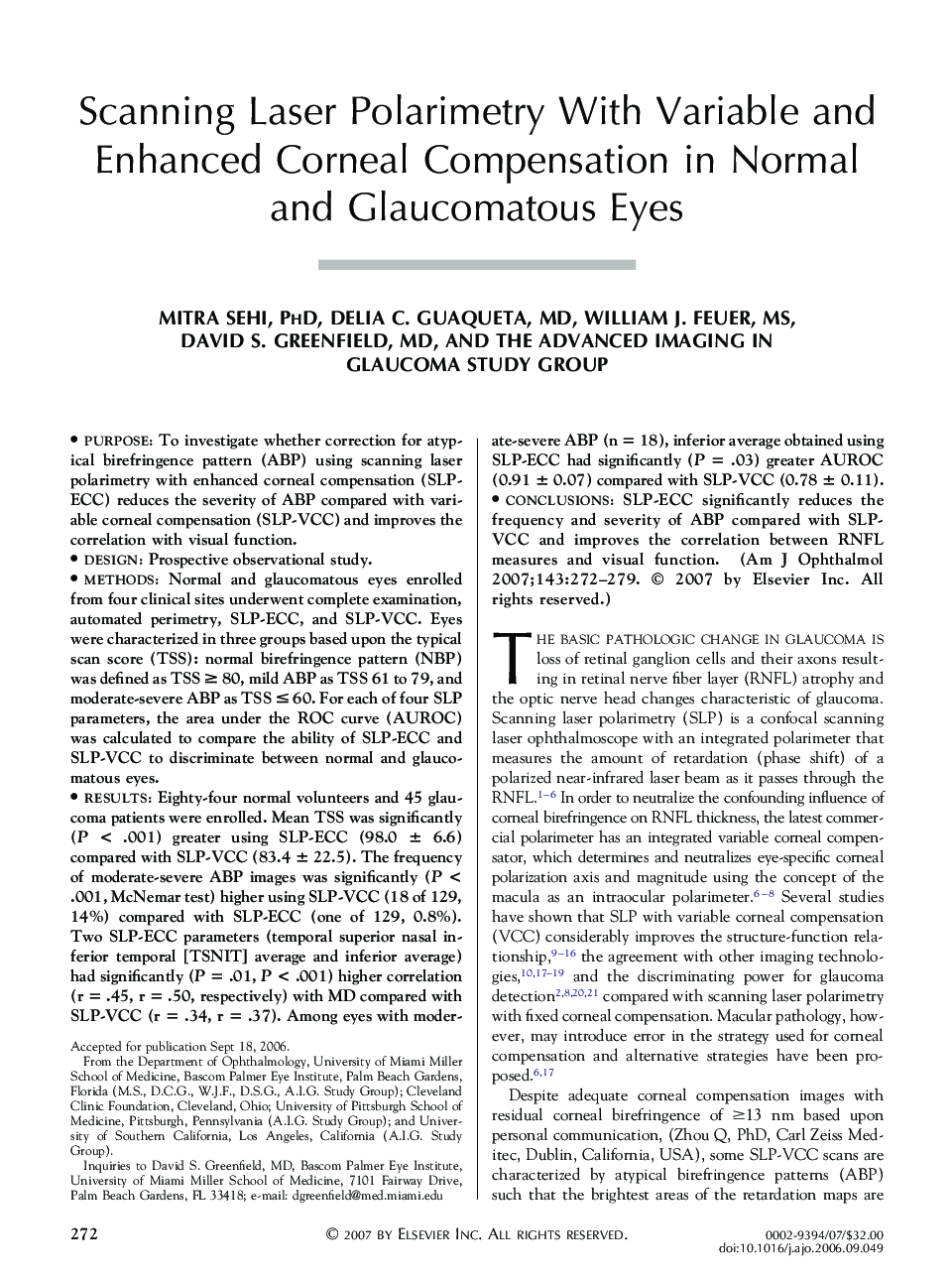 Scanning Laser Polarimetry With Variable and Enhanced Corneal Compensation in Normal and Glaucomatous Eyes