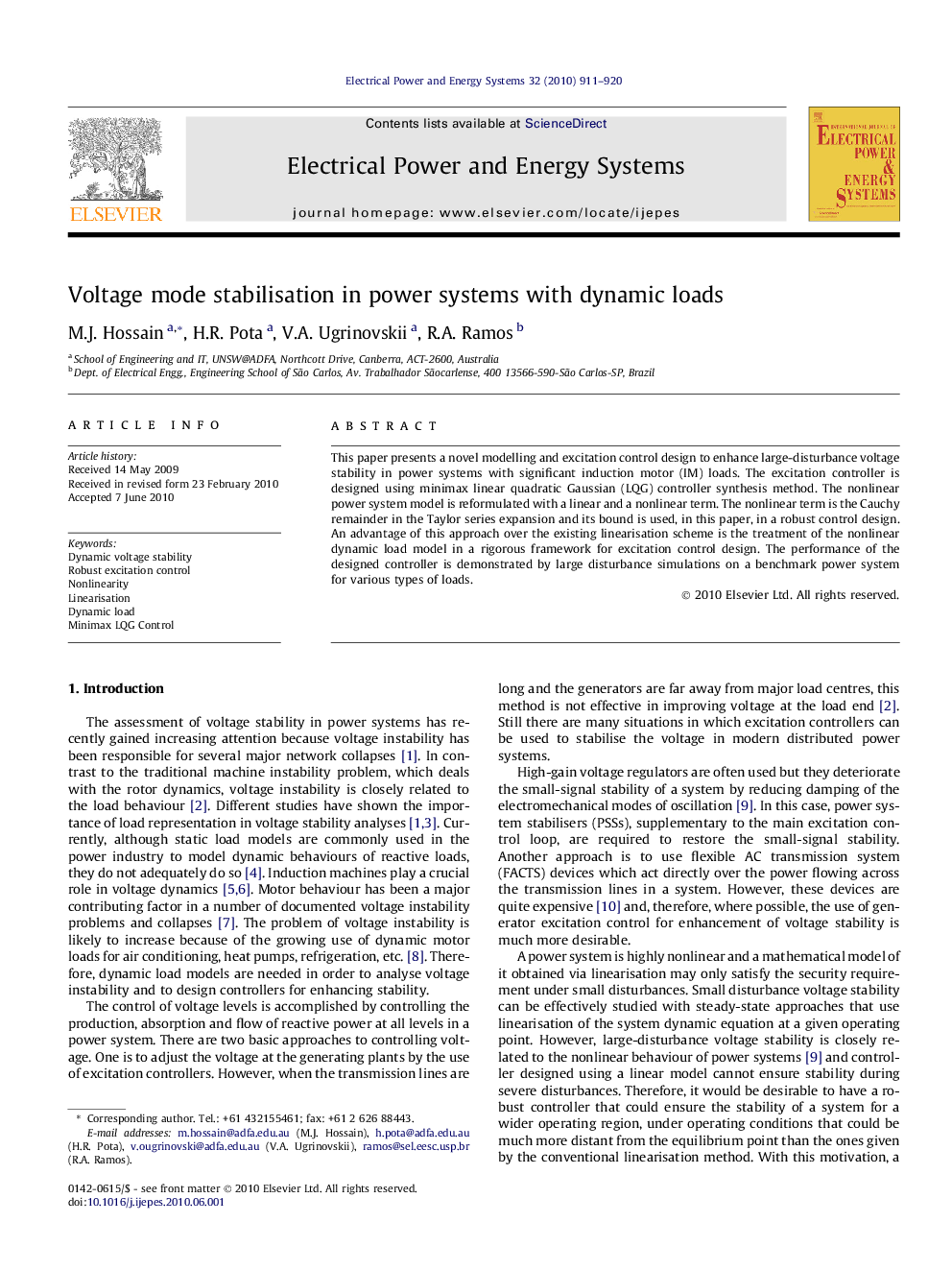 Voltage mode stabilisation in power systems with dynamic loads