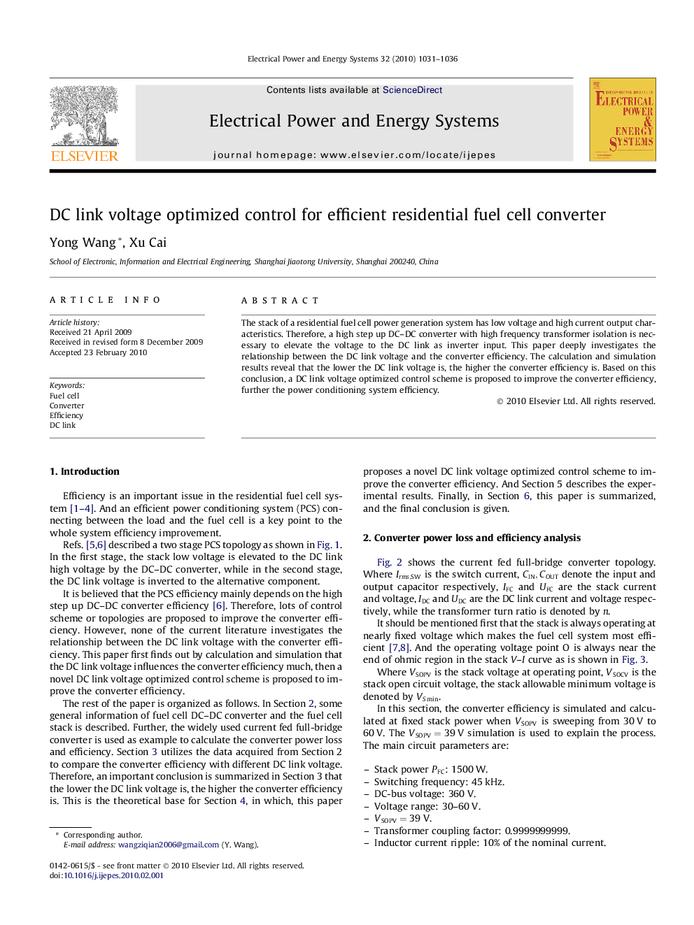 DC link voltage optimized control for efficient residential fuel cell converter