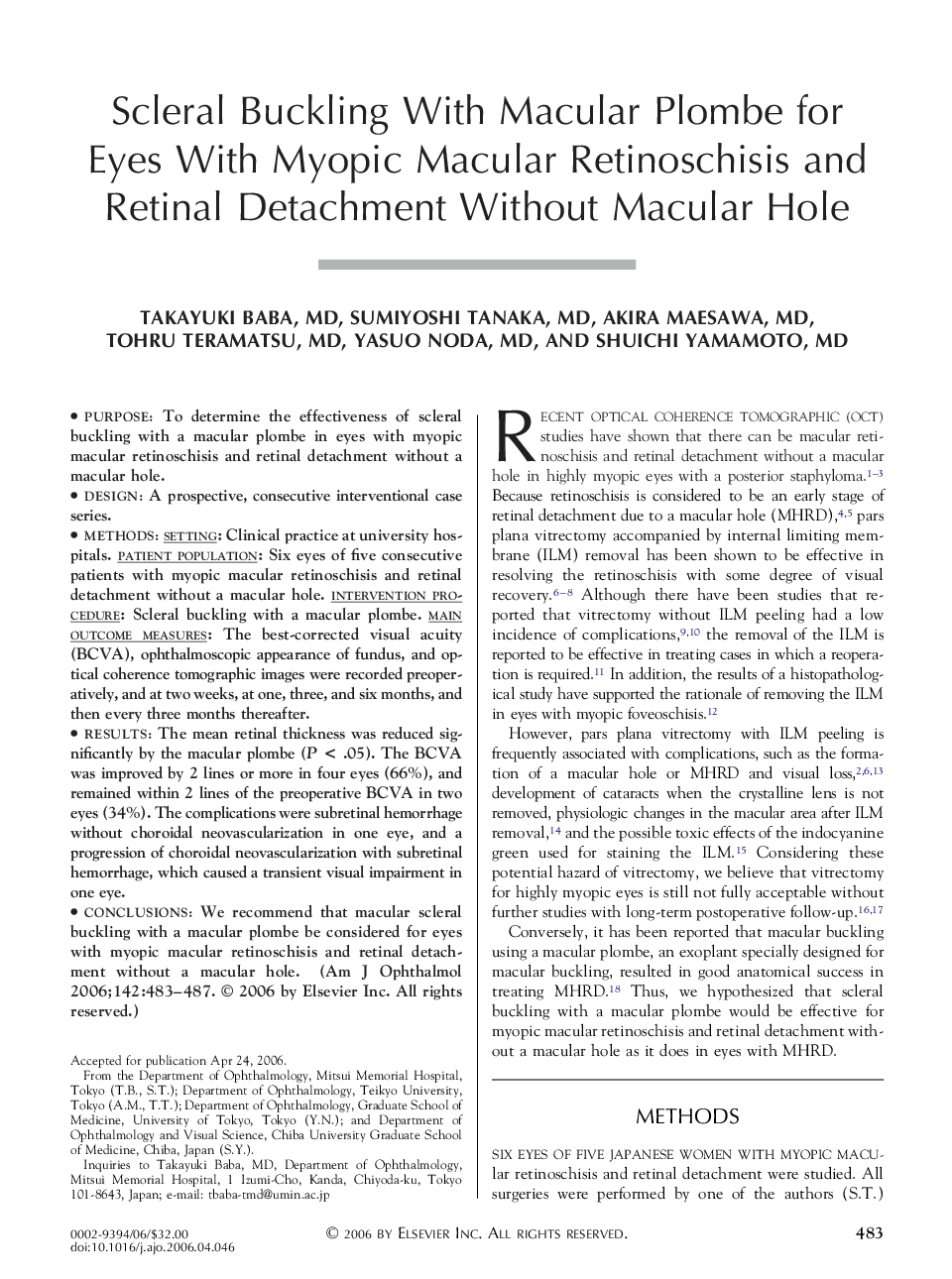 Scleral Buckling With Macular Plombe for Eyes With Myopic Macular Retinoschisis and Retinal Detachment Without Macular Hole