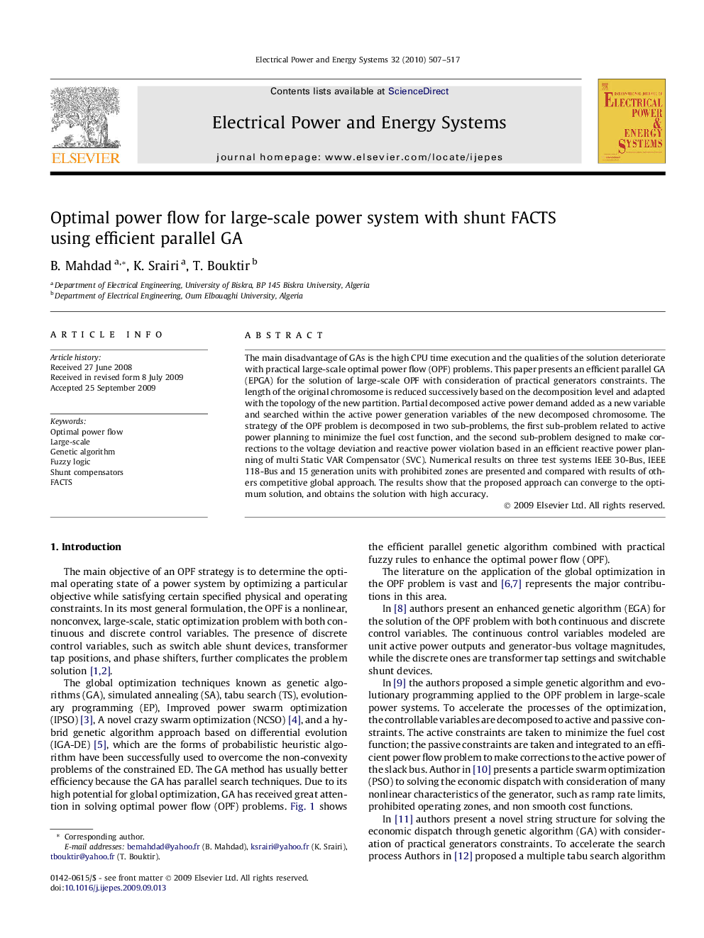 Optimal power flow for large-scale power system with shunt FACTS using efficient parallel GA