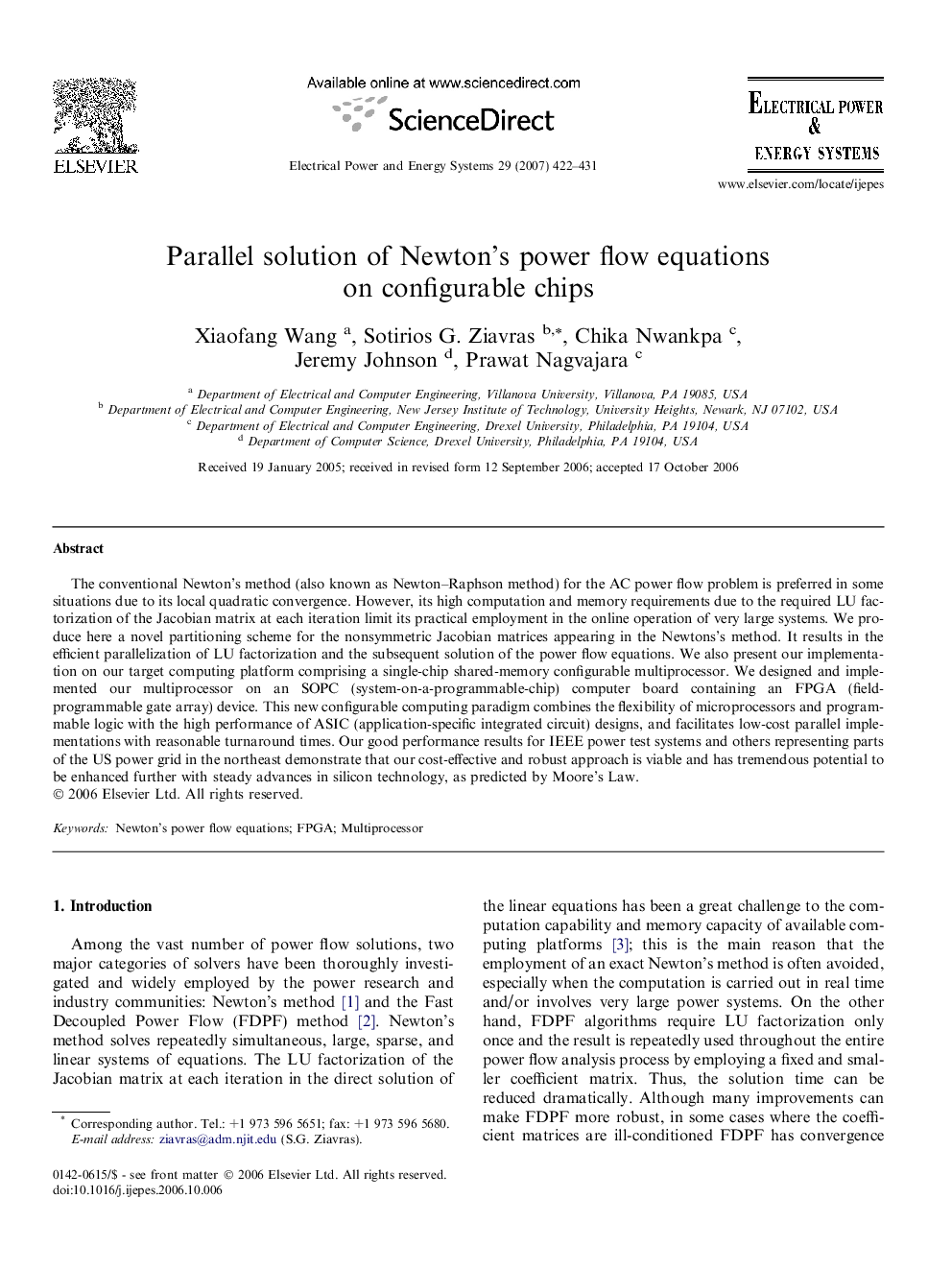 Parallel solution of Newton’s power flow equations on configurable chips