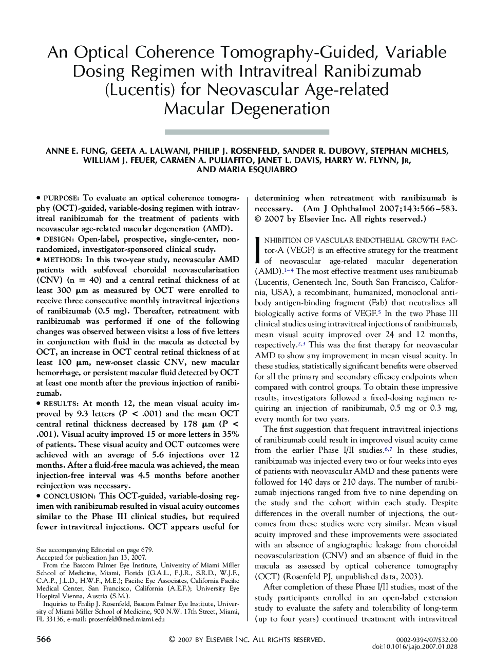 An Optical Coherence Tomography-Guided, Variable Dosing Regimen with Intravitreal Ranibizumab (Lucentis) for Neovascular Age-related Macular Degeneration