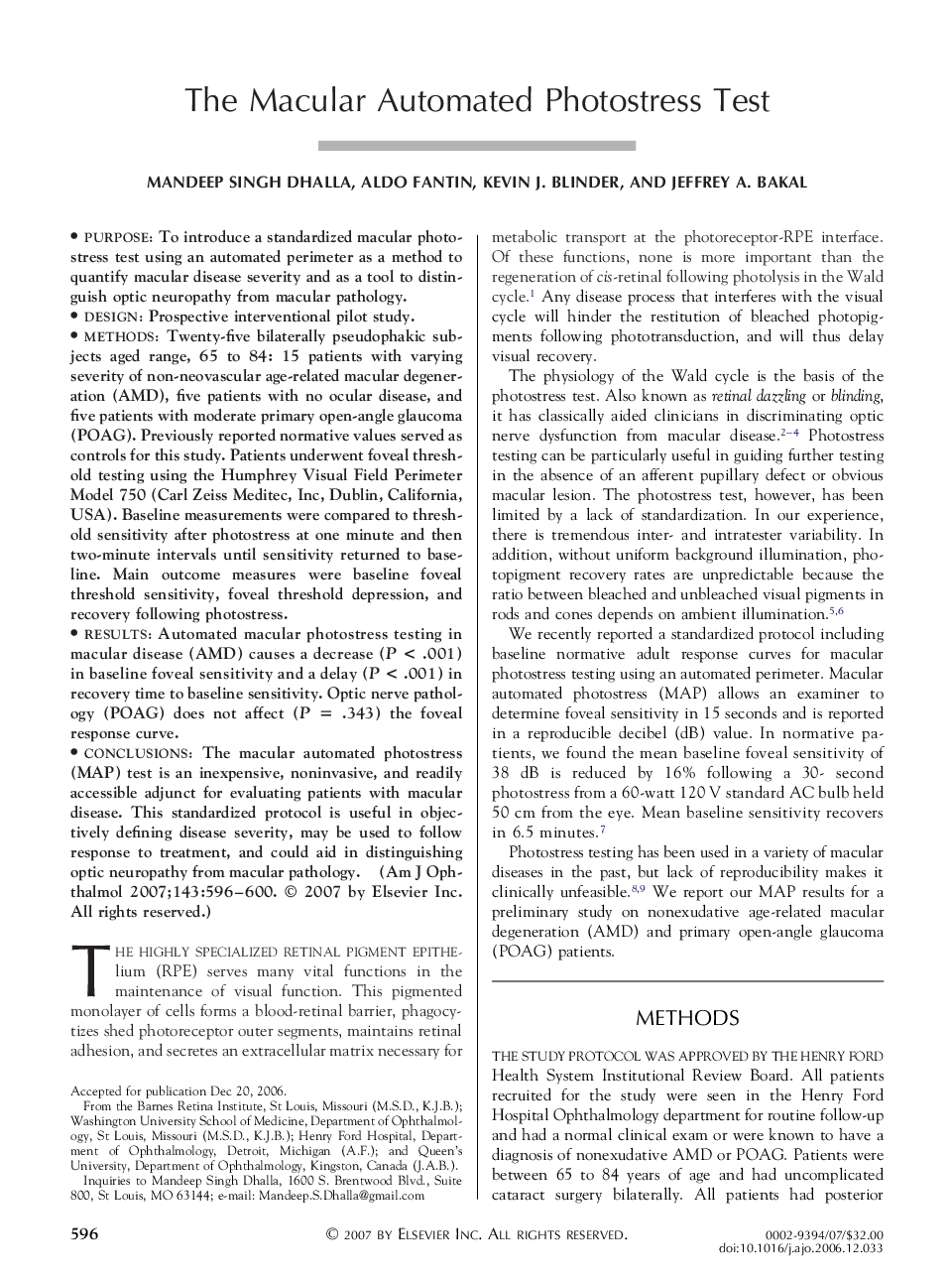 The Macular Automated Photostress Test