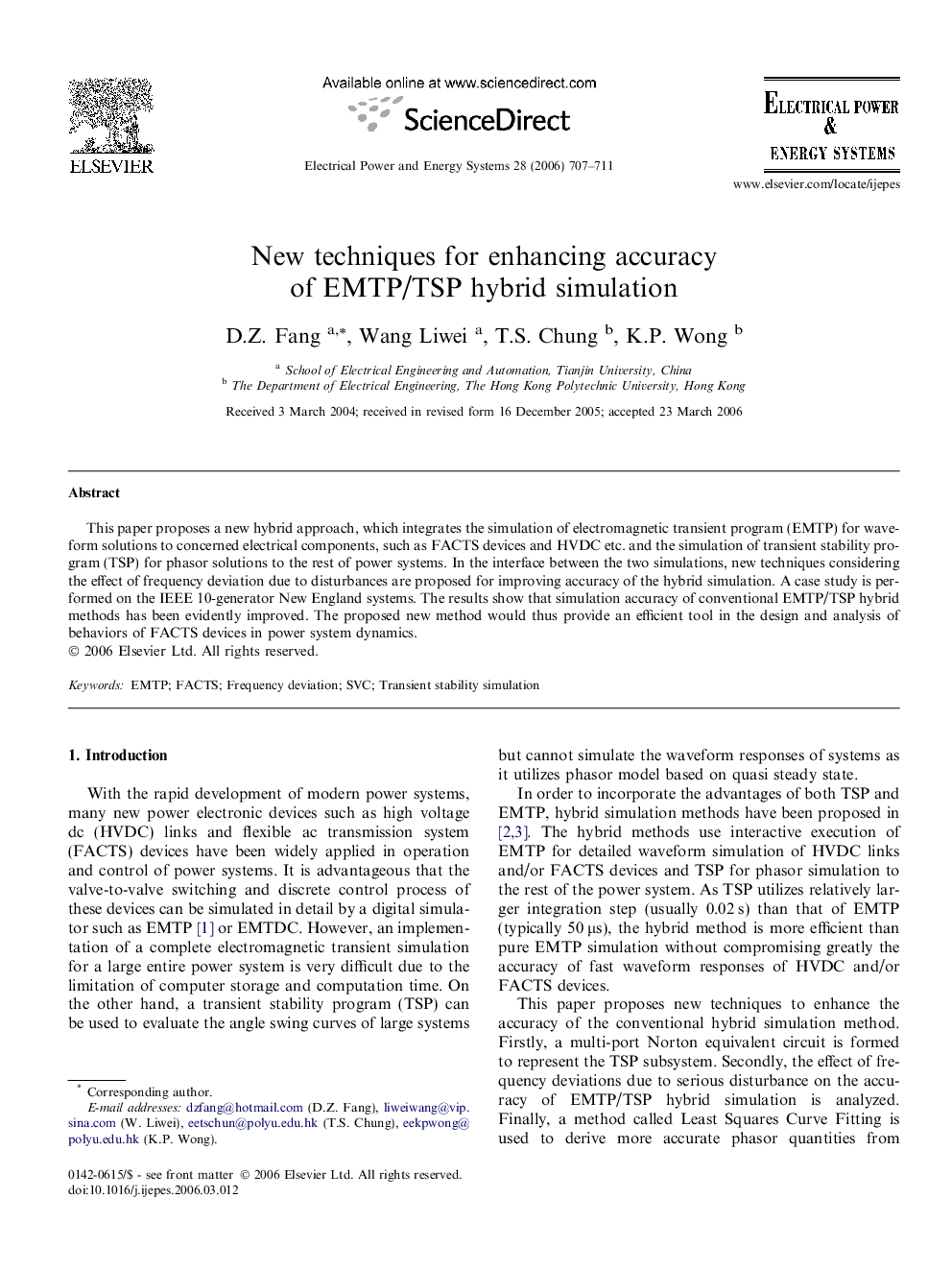 New techniques for enhancing accuracy of EMTP/TSP hybrid simulation