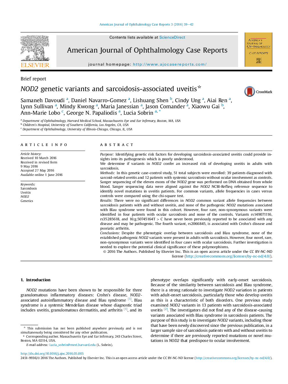 NOD2 genetic variants and sarcoidosis-associated uveitis 