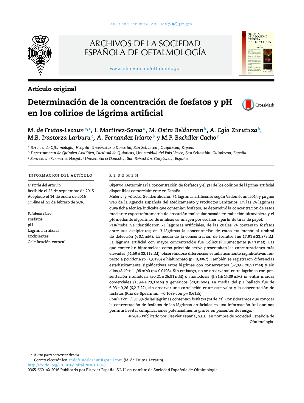 Determinación de la concentración de fosfatos y pH en los colirios de lágrima artificial