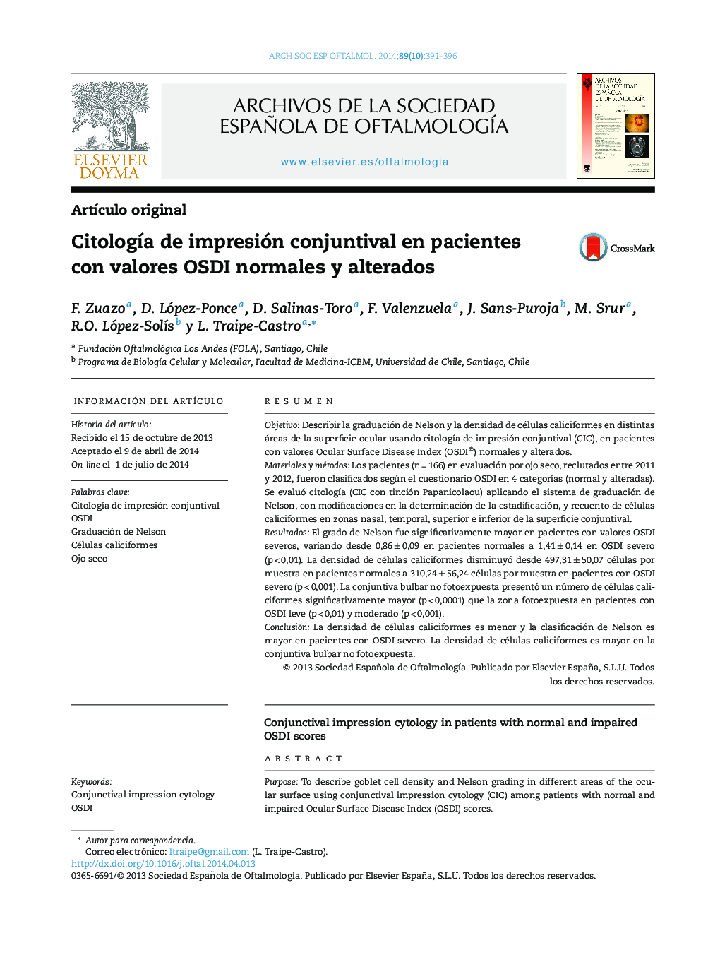 Citología de impresión conjuntival en pacientes con valores OSDI normales y alterados