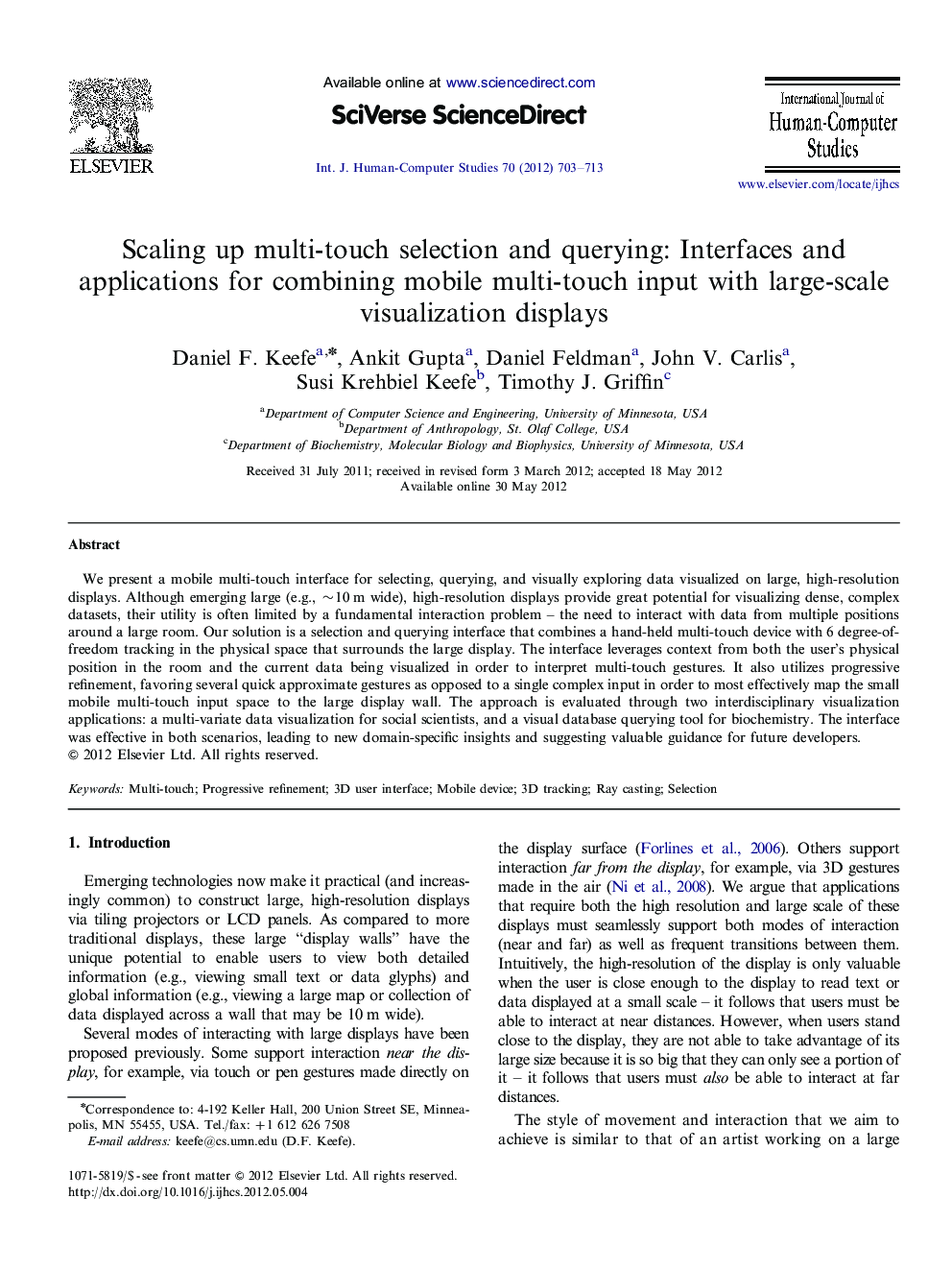 Scaling up multi-touch selection and querying: Interfaces and applications for combining mobile multi-touch input with large-scale visualization displays