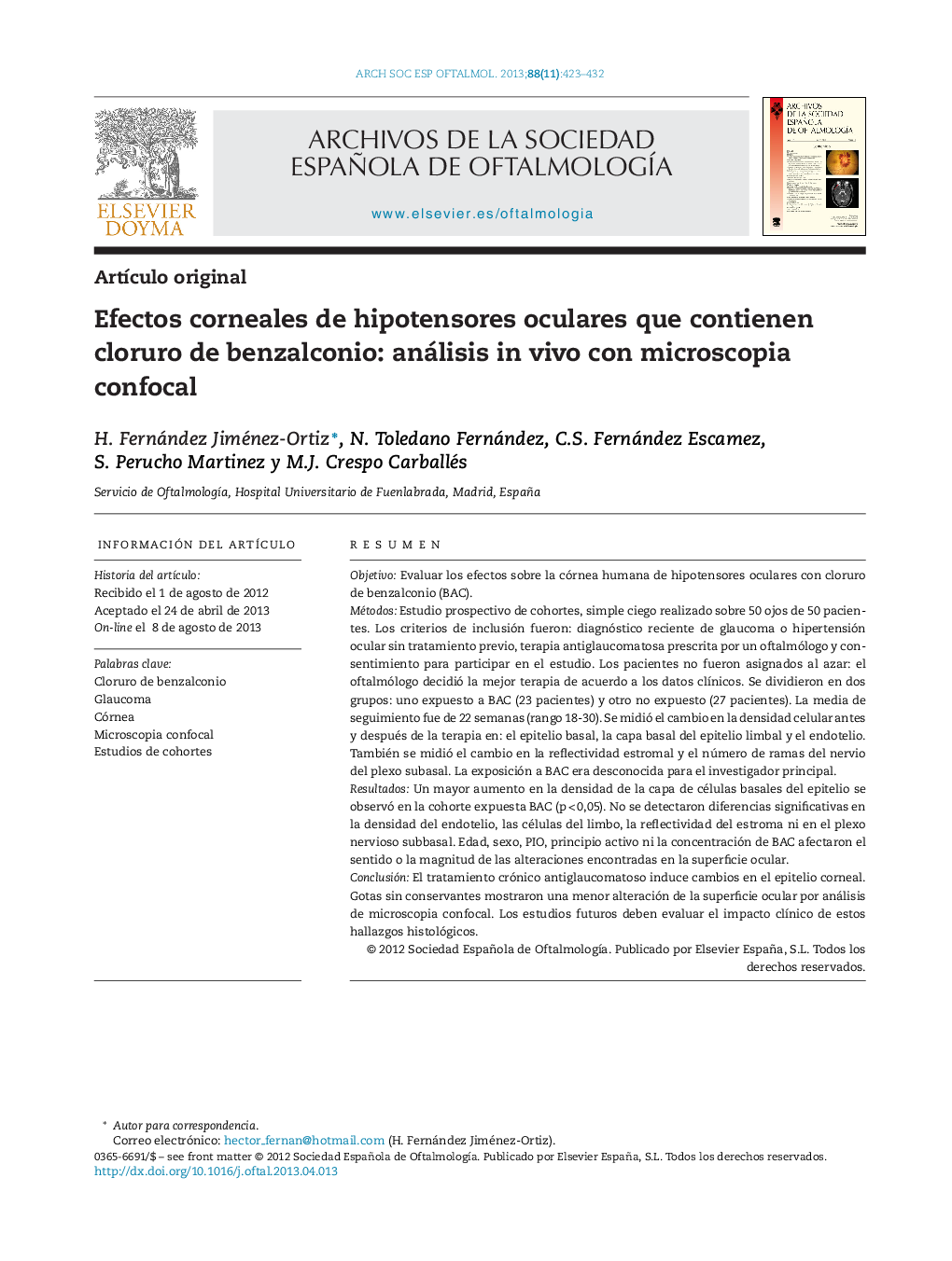 Efectos corneales de hipotensores oculares que contienen cloruro de benzalconio: análisis in vivo con microscopia confocal