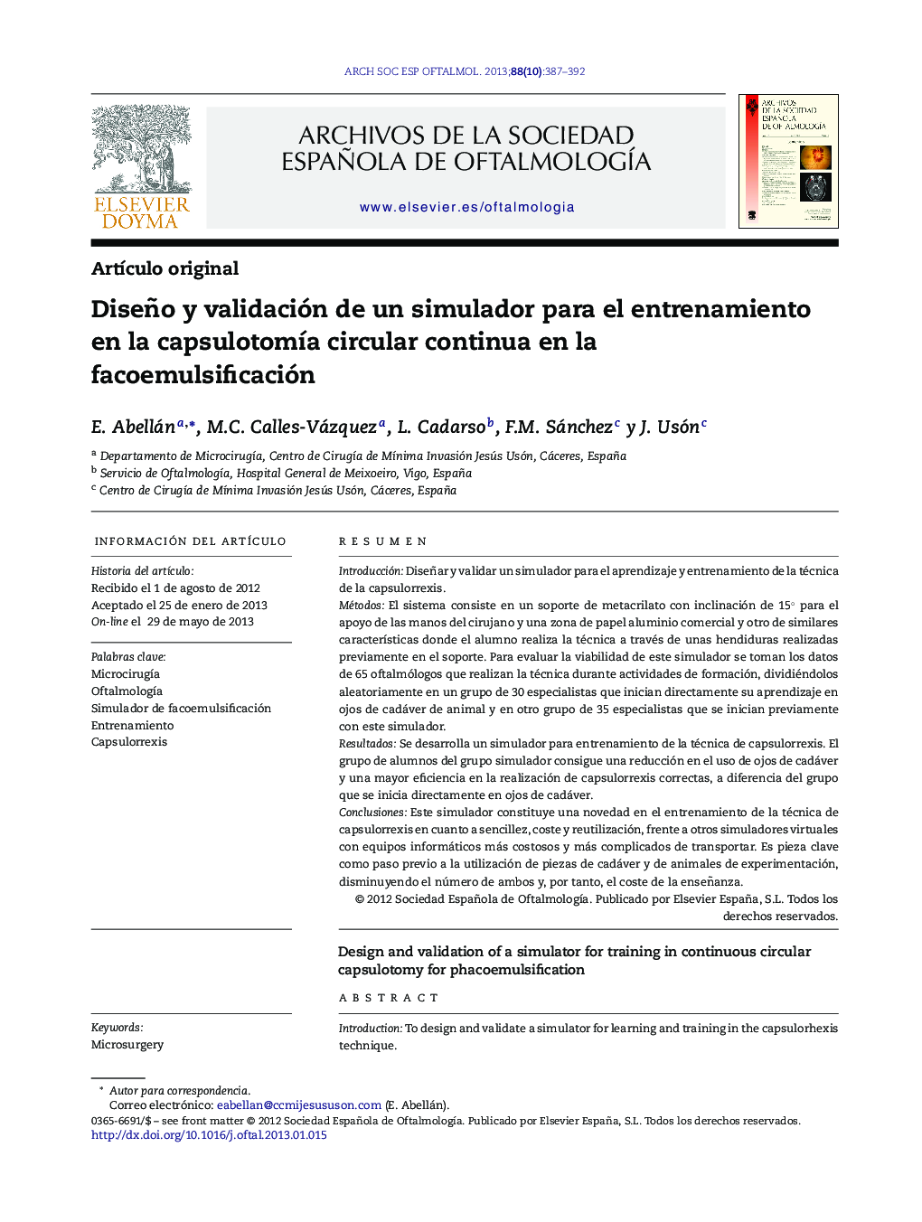 Diseño y validación de un simulador para el entrenamiento en la capsulotomía circular continua en la facoemulsificación