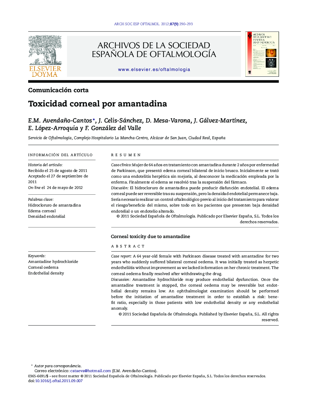 Toxicidad corneal por amantadina