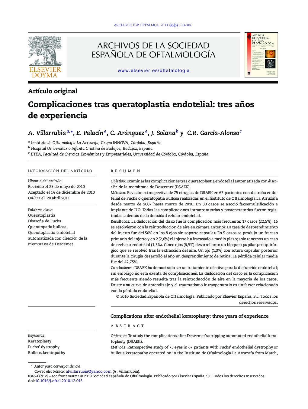 Complicaciones tras queratoplastia endotelial: tres años de experiencia