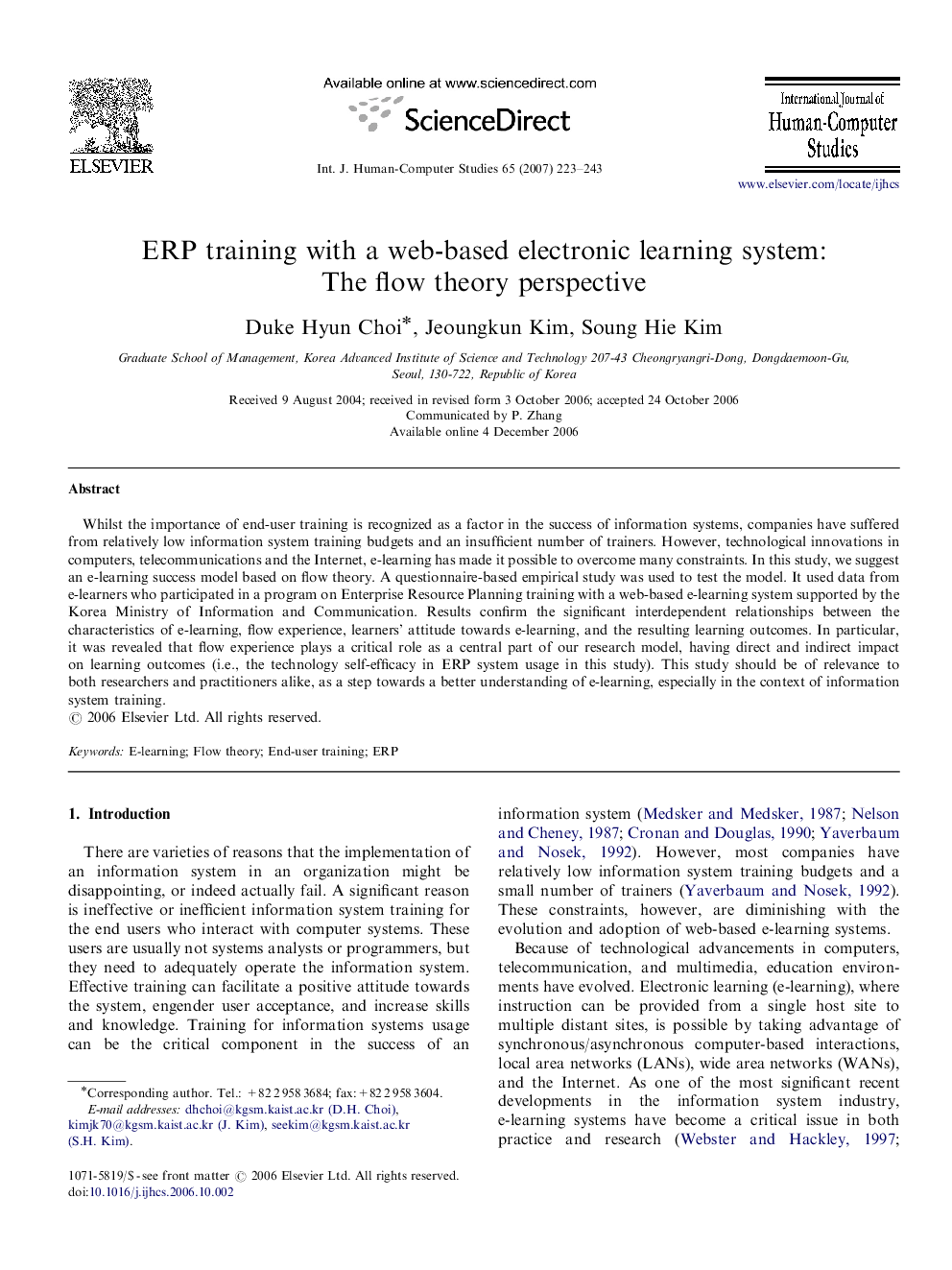 ERP training with a web-based electronic learning system: The flow theory perspective