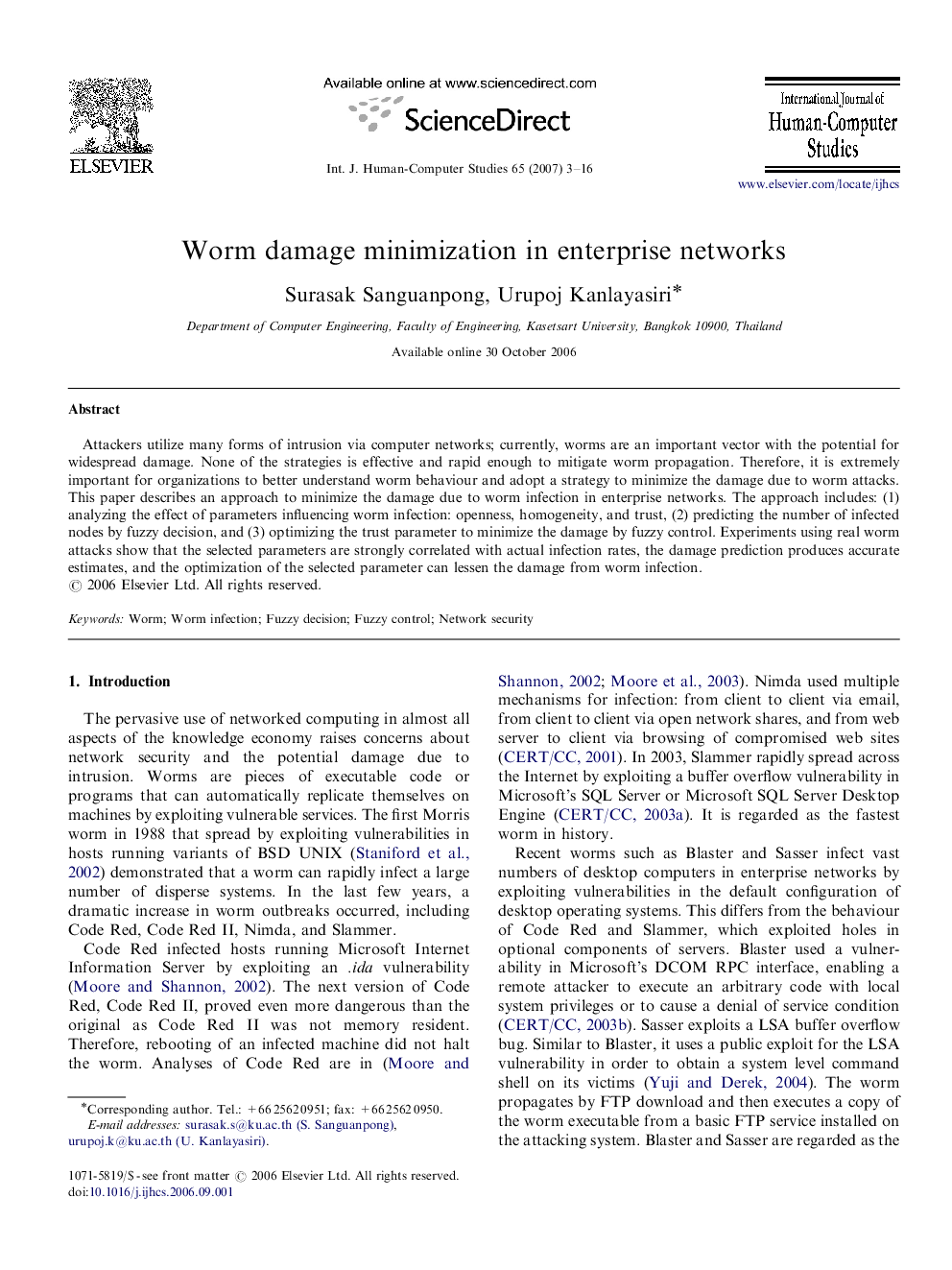 Worm damage minimization in enterprise networks