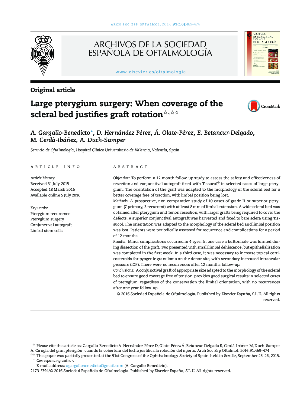 Large pterygium surgery: When coverage of the scleral bed justifies graft rotation