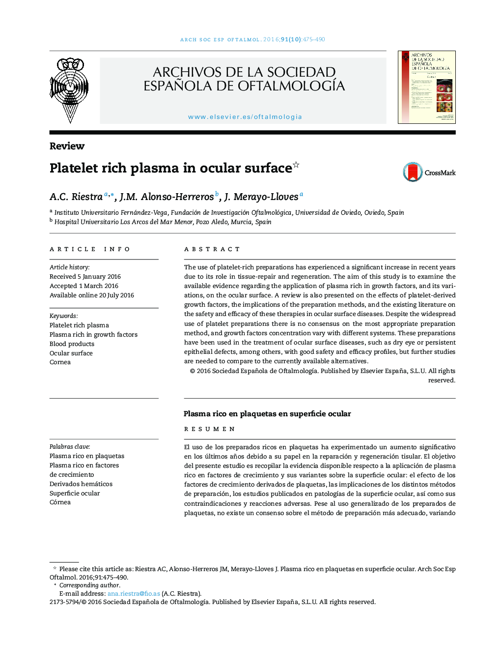 Platelet rich plasma in ocular surface