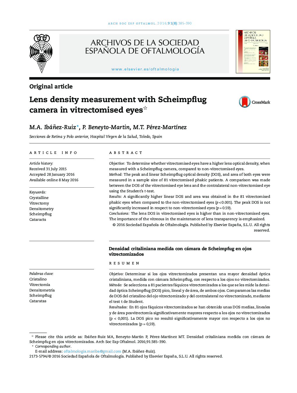 Lens density measurement with Scheimpflug camera in vitrectomised eyes 