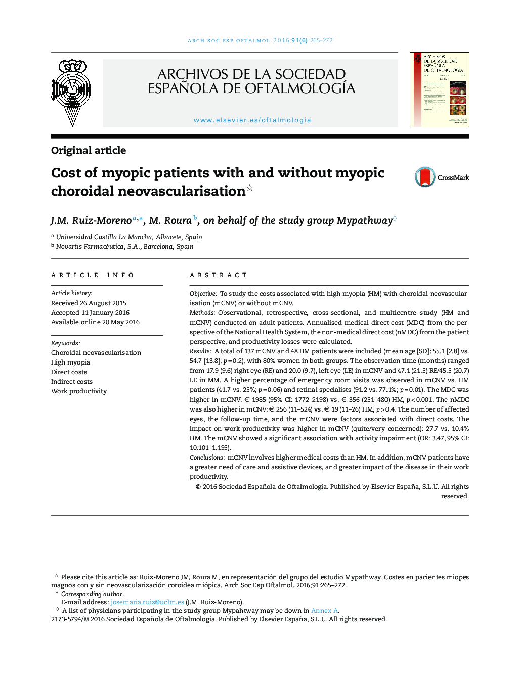 Cost of myopic patients with and without myopic choroidal neovascularisation
